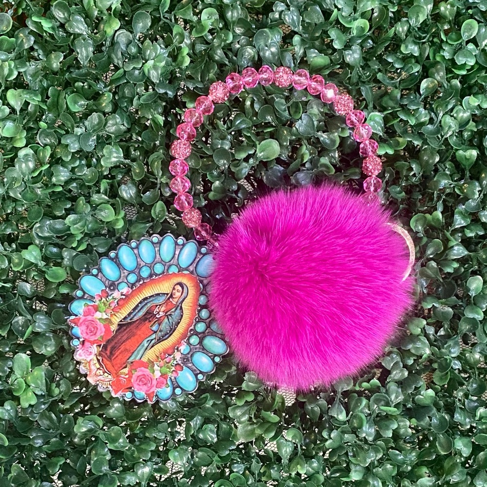 BRAND NEW WITH TAGS Hot Pink Guadalupe Pom Pom Keychain